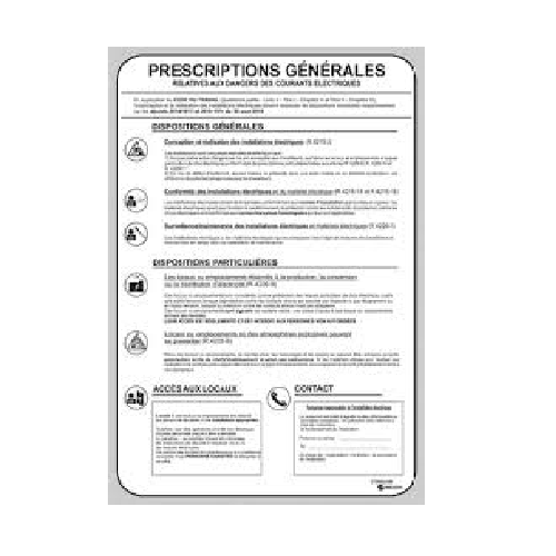 Pancarte Instructions Générales Electrique