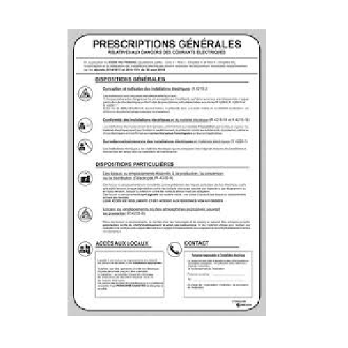 S756ALNM Pancarte des Prescriptions Générales Electrique